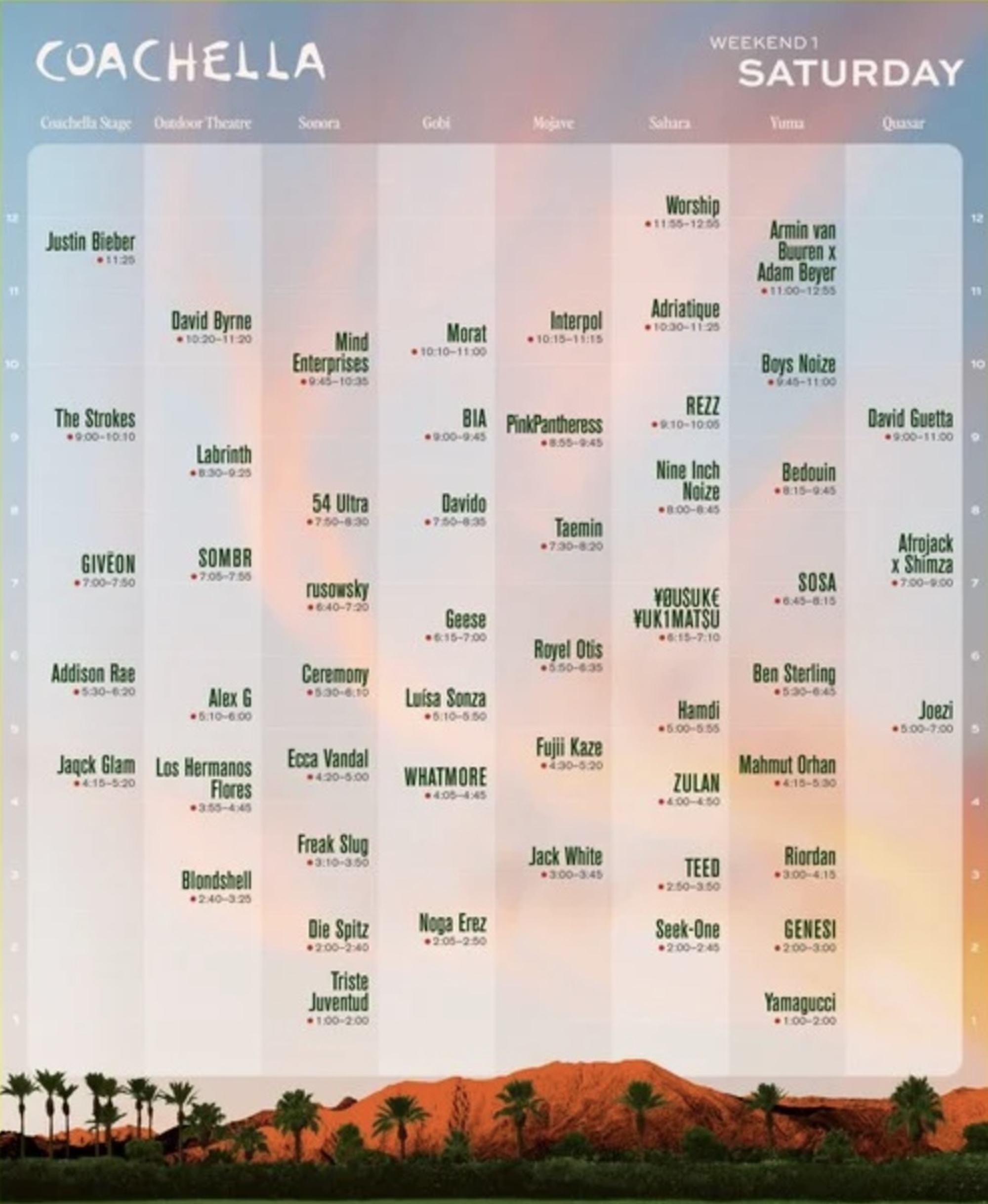 Плакат Coachella 2026 у суботу