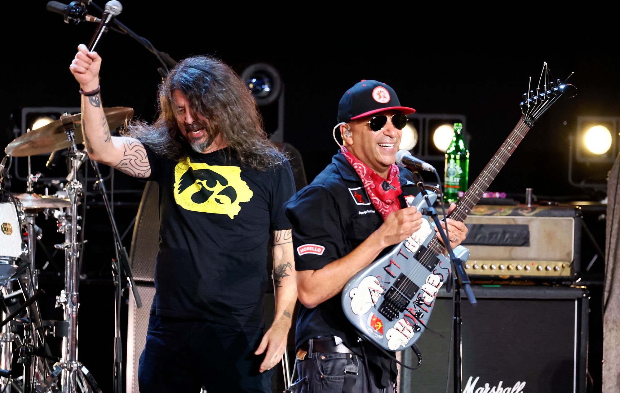 David Grohl performs with Tom Morello at the 2026 Power To The People Festival